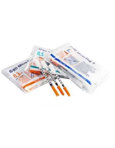 JERINGA 0,5 ML. MICROFINE INSULINA AGUJA 30G U-100 BOLSA 10 UD