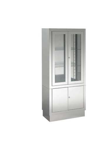 VITRINA CLINICA H-77 CON ARMARIO, 60X30X140 CM, ACERO INOXIDABLE