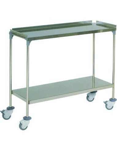 MESITA AUXILIAR H-23 ACERO INOX. 2 ESTANTES C/RUEDAS 90X40X83 CM.